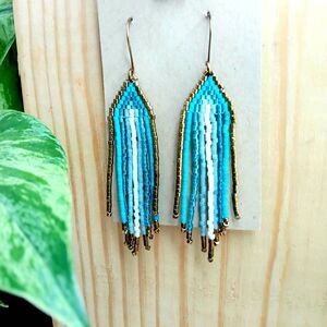 Boho Chic Beaded Cascade Fringe Dangle Earrings, Seed Bead Jewelry, 3"